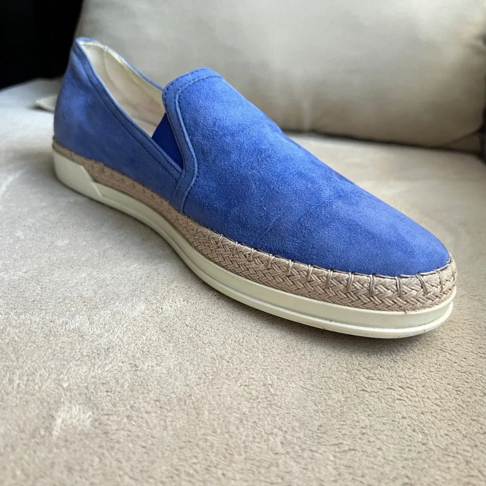 Tods Women 5.5 EU 36 Blue Suede Espadrille Slip On Sneaker Loafers Resort Travel